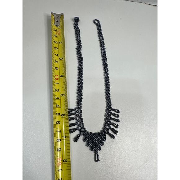 Beaded Necklace, Blue & Black small bead necklace/Choker. Dainty yet elegant! - Picture 5 of 6